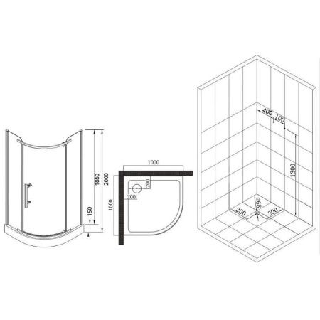 Душевой уголок Esbano ESUGD7025B 100х100 стекло матовое профиль черный с поддоном
