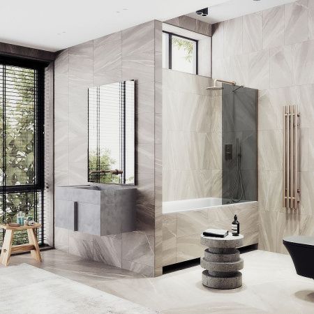 Душевая шторка на ванну Maybah Glass MGV-78-2ш 40х140 стекло тонированное профиль бронза ориентация универсальная