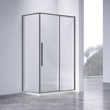 Душевой уголок Vincea Slim-N VSR-4SN9012CLGM 120х90 стекло прозрачное профиль вороненая сталь без поддона