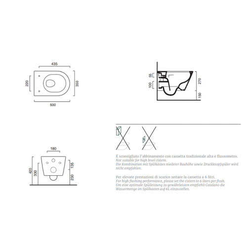 Чаша унитаза подвесная Catalano Zero 111500001 цвет белый без сиденья безободковая смыв торнадо - фото 2