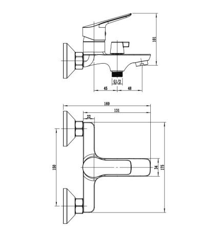 Смеситель для ванны Rush Samui SA0930-44 настенный хром