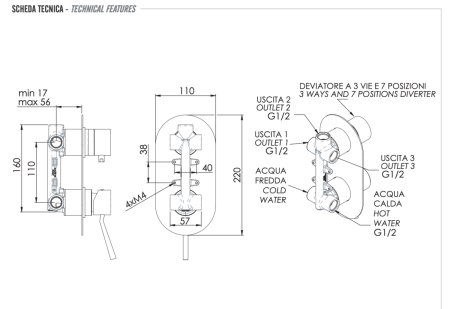 Смеситель для душа Remer Minimal N937 встраиваемый в стену хром
