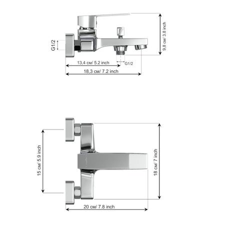 Смеситель для ванны Tokito AKARI TOK-AKA-1014 настенный хром