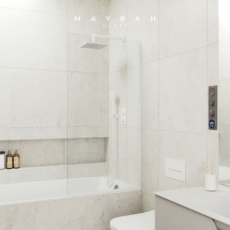 Душевая шторка на ванну Maybah Glass MGV-59-1у 60х140 стекло прозрачное профиль белый ориентация универсальная