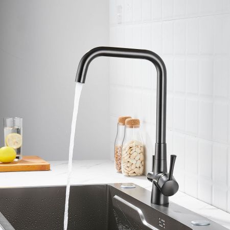 Смеситель для кухни Shevanik S528T на мойку оружейная сталь