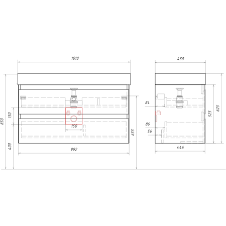 Тумба под раковину Aqwella Y GE01102ST 100х45х63 подвесная