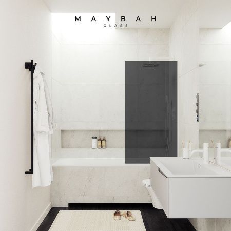 Душевая шторка на ванну Maybah Glass MGV-81-1у 70х140 стекло тонированное профиль белый ориентация универсальная