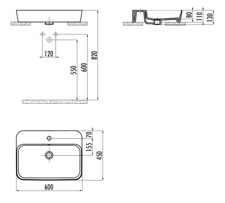 Раковина из сантехнического фарфора Creavit Loop LP061-00CB00E-0000 60х50 накладная цвет белый 1 отверстие под смеситель