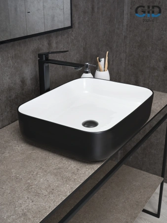 Раковина керамическая Gid Geométrico 52205 50х40 накладная цвет белый/черный без отверстий под смеситель
