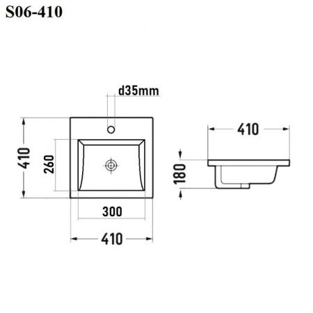 Раковина из сантехнического фарфора Bond Cube S06-410 40х40 встраиваемая цвет белый 1 отверстие под смеситель