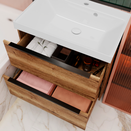 Тумба с раковиной La Fenice TESORO NFNC-01-TES-DGT-80-2-3-80 80х50 подвесная цвет коричневый