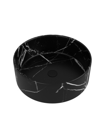 Раковина из сантехнического фарфора Teymi Lina T50183 36х36 накладная цвет черный мрамор без отверстий под смеситель