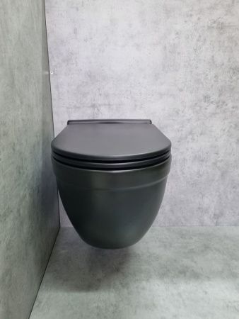 Унитаз подвесной CeramaLux 2198MB черный с сиденьем микролифт каскадный смыв