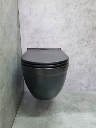 Унитаз подвесной CeramaLux 2198MB черный матовый с сиденьем микролифт каскадный смыв - фото 3
