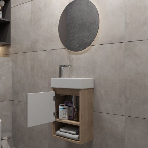 Тумба под раковину Teymi Nura T60535 36х18х48 подвесная цвет дуб/белый - фото 5