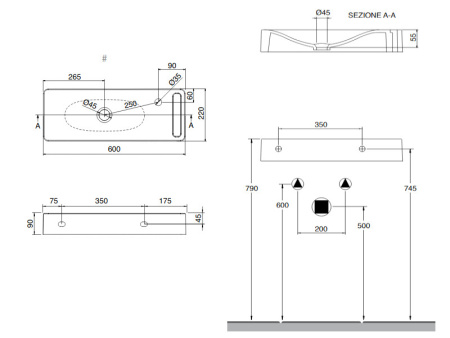 Раковина из санфаянса Scarabeo Soft-Hung-Cube 1511 60х22 подвесная цвет белый