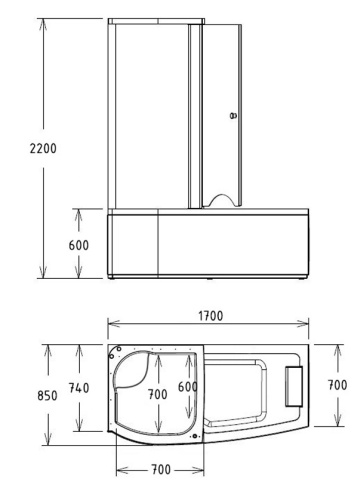 Ванна акриловая Gemy G8040 C L 170х85 пристенная угловая асимметричная - фото 4