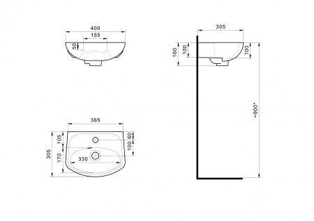 Раковина из сантехнического фарфора Santek Анимо 1WH110490 40х30 подвесная цвет белый 1 отверстие под смеситель