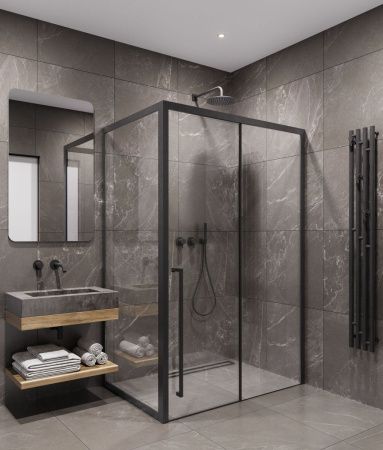 Душевой уголок Timo T59L+T65 150х100 стекло прозрачное профиль черный без поддона