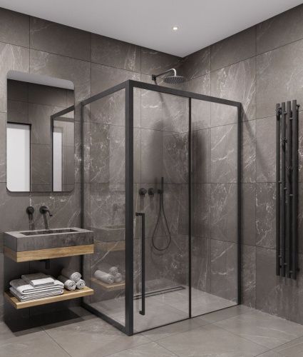 Душевой уголок Timo T59L+T65 150х100 стекло прозрачное профиль черный без поддона - фото 2