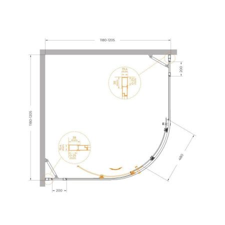 Душевой уголок Cezares MOLVENO MOLVENO-R-22-100+20-P-Cr 120х120 стекло рифленое профиль хром без поддона