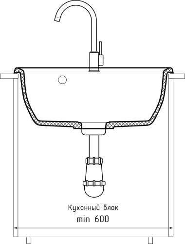 Кухонная мойка Granfest Vertex V-580 кашемир 58х50 цвет бежевый - фото 4