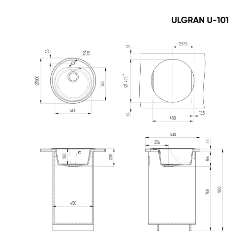 Кухонная мойка Ulgran Classic U-101-345 50х50 цвет шоколад - фото 2