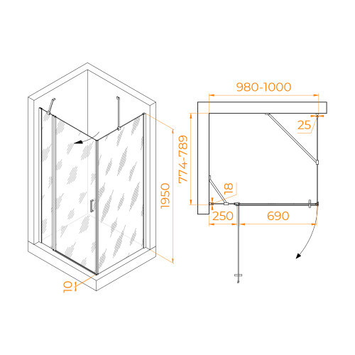 Душевой уголок RGW Leipzig 06124408-11 100х80 стекло прозрачное профиль хром глянцевый без поддона - фото 2
