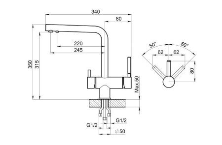 Смеситель для кухни Granula 2305, СЛАНЕЦ на мойку черный/серый
