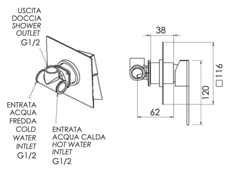 Смеситель для душа Remer Qubika Q30NO встраиваемый в стену черный