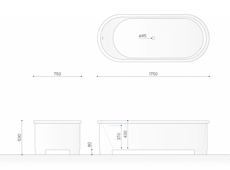 Ванна из искусственного камня Technova Deco VATDE 175х75 отдельностоящая овальная