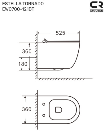 Унитаз подвесной CHARUS EWC700-121ВТ черный с сиденьем микролифт безободковый смыв торнадо