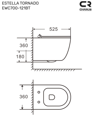 Унитаз подвесной CHARUS EWC700-121ВТ черный с сиденьем микролифт безободковый смыв торнадо - фото 5