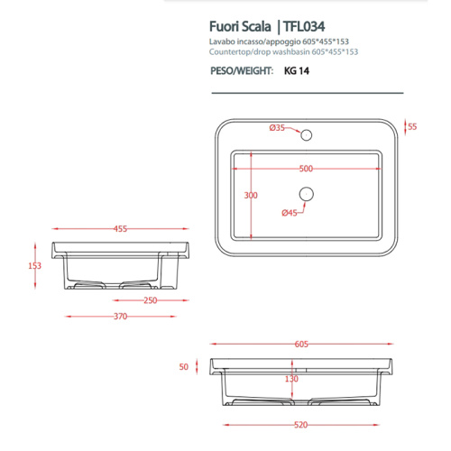 Раковина Artceram Fuori Scala 60 см TFL034 05 00 bi matt *1 встраиваемая цвет белый матовый - фото 2