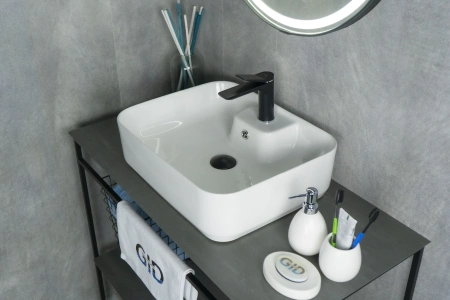 Раковина керамическая Gid Geométrico 51155 50х40 накладная цвет белый 1 отверстие под смеситель