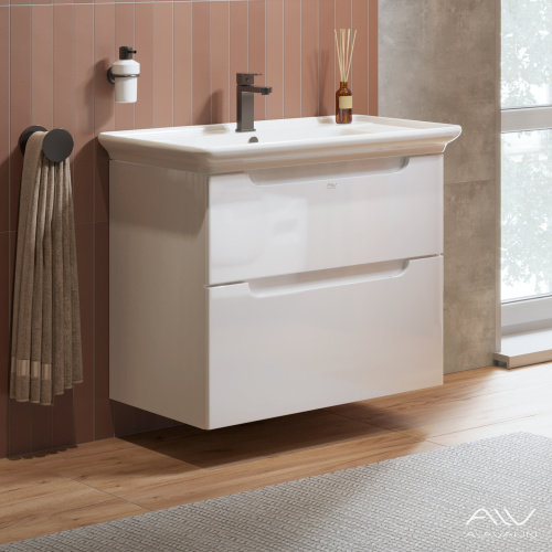 Тумба с раковиной Alavann Berta 85 ALV0971000 подвесная белая с ящиками - фото 4