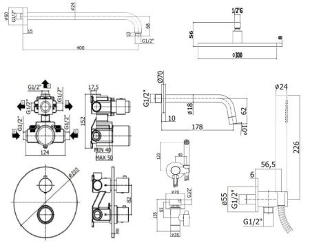 Душевая система Paffoni Light KITZLIQ019BO045KING встраиваемая в стену с термостатом