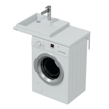 Раковина из искусственного камня СанТа Юпитер 900128 90х50 над стиральной машиной цвет белый 1 отверстие под смеситель