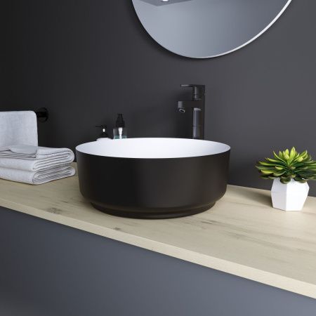 Раковина из сантехнического фаянса Grossman Color GR-4040BW 40х40 накладная цвет белый/черный без отверстий под смеситель