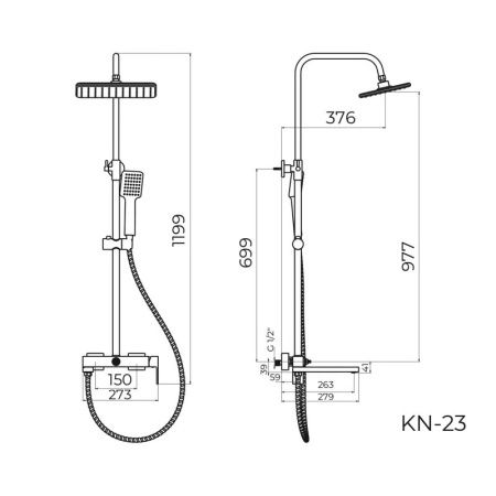 Душевая стойка Knotlor KN-23 настенная цвет хром