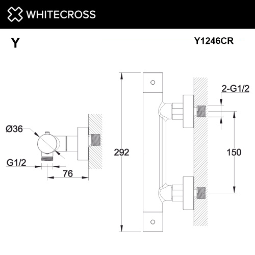 Смеситель для душа Whitecross Y chrome Y1246CR настенный хром с термостатом - фото 3