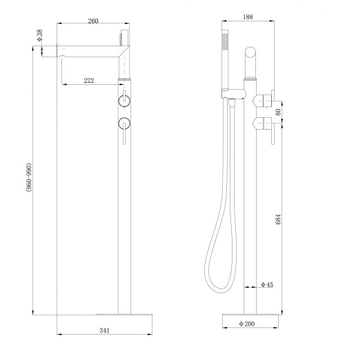 Смеситель Abber Perfekte 316 AF8A15BST напольный нержавеющая сталь - фото 2