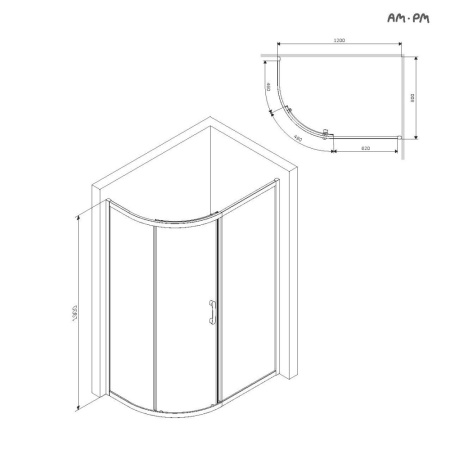 Душевой уголок Am.Pm Like W83UG-302U120MT 120х80 стекло прозрачное профиль хром глянцевый без поддона