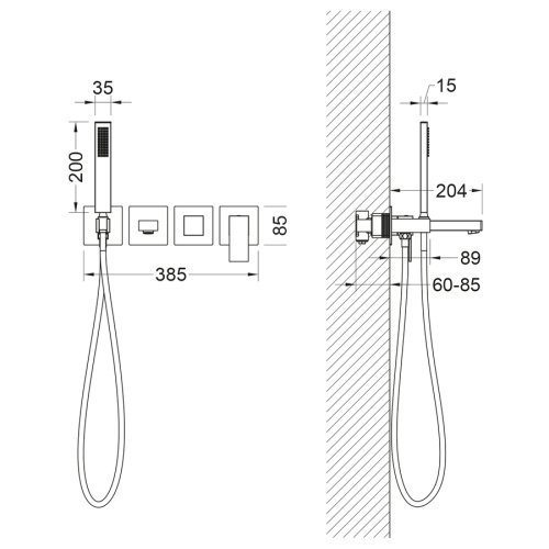 Смеситель для ванны и душа Timo Selene 2014/03YSM встраиваемый в стену черный матовый без термостата - фото 2