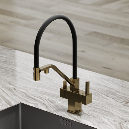 Смеситель для кухни Sancos Loro SC4007BG на мойку брашированное золото/черный