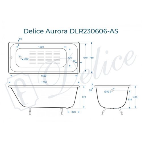 Ванна чугунная Delice Aurora DLR230606-AS 170х75 пристенная прямоугольная - фото 2
