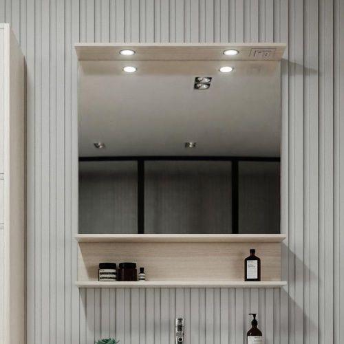 Зеркало с подсветкой Бриклаер 4627125414954 80х90 цвет светлая лиственница - фото 2