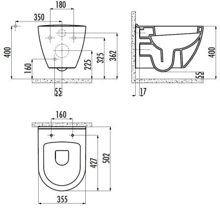 Чаша унитаза подвесная Creavit Terra TP325-11CB00E-0000 цвет белый без сиденья душевой смыв