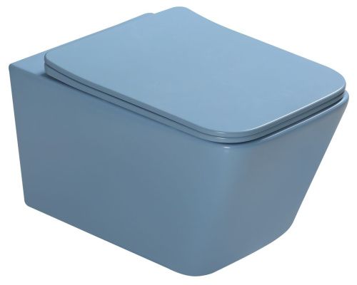 Унитаз подвесной SantiLine SL-5007BL цвет голубой с сиденьем микролифт безободковый смыв воронка-водоворот - фото 5