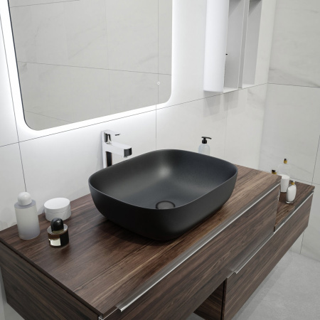 Раковина из сантехнического фарфора Teymi Solli T50392 49х40 накладная цвет черный без отверстий под смеситель